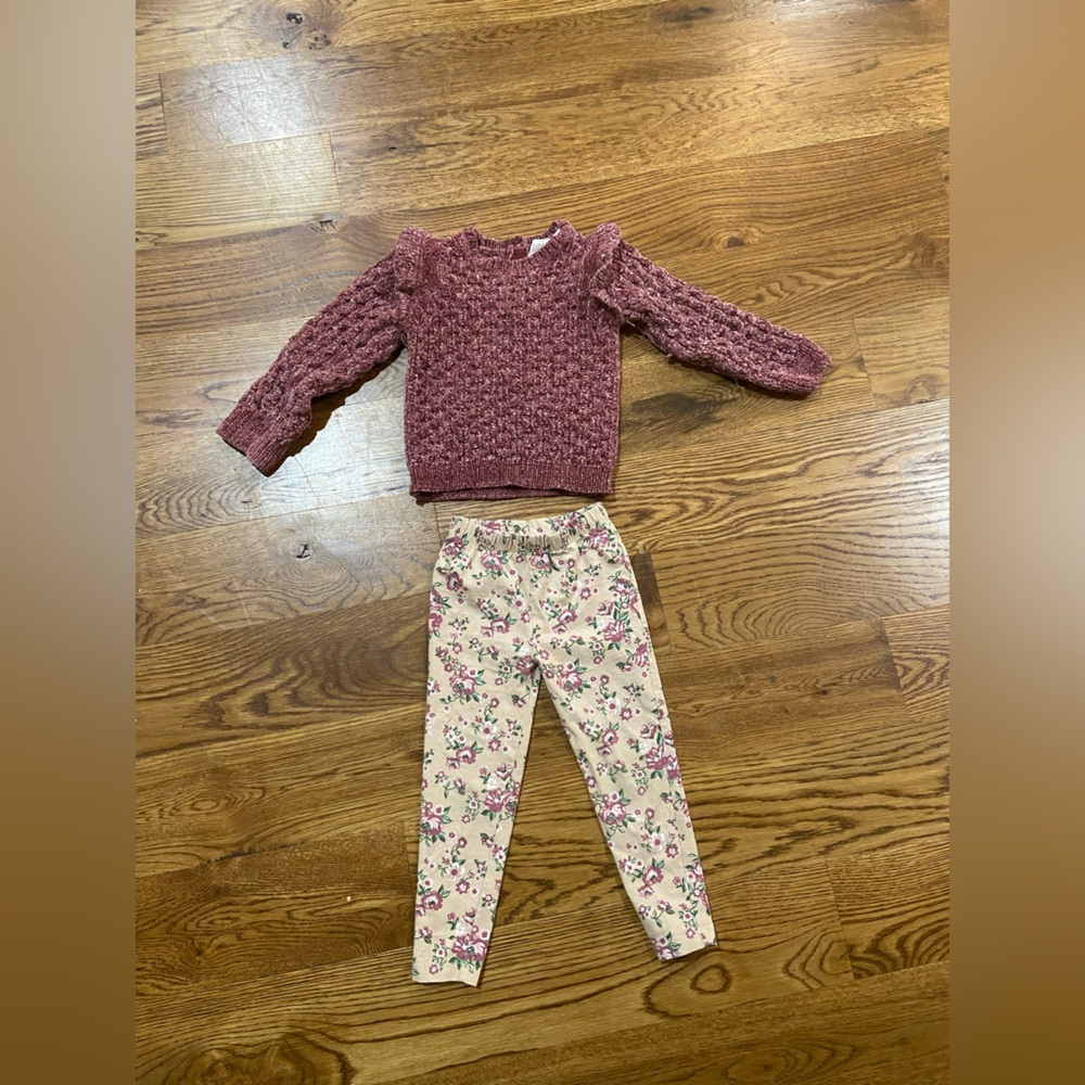 Floral Pants and Knit Sweater Set